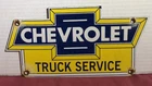 VINTAGE CHEVY CHEVROLET TRUCK SERVICE 12” PORCELAIN SIGN CAR GAS OIL
