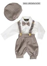 Kids Boys Pattern KNICKER Outfit 5 Piece Set Shirt, Bowtie,pant,Suspenders  Cap