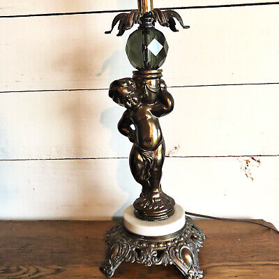 Vintage Antique Cast Bronze Cherub, Antique Cast Bronze Table Lamp