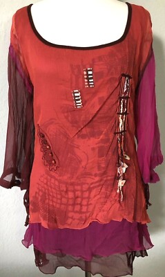 **XL* Save The Queen 3-layers chiffon Tunic Dress Blouse Shirt Top made in ITALY