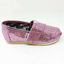 Toms Classics Pink Glitters Tiny Toddler Slip On Casual Flat Shoes