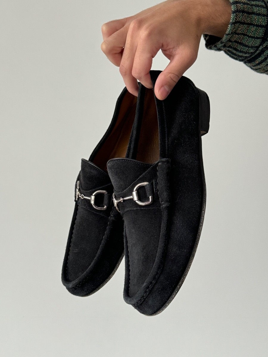 Vintage Men's Gucci Black Horse Bit Suede Loafers SIZE 7.5 (US 8