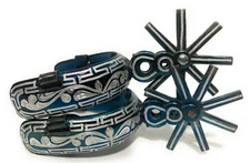 MEXICAN CHARRO BLUE SPURS. ESPUELAS CHARRAS AZULES SADDLE HORSE CHARRO SPURS