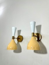 Brass Wall Sconce Pair, Beige and White Set o...