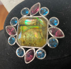 Vintage signed Lia Sophia Abalone Shell Purple Blue marquise Cut Crystals Brooch — photo 1