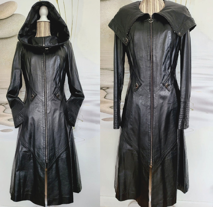 GR Long Trench Coat Jacket Nappa Leather Womens Sz IT 36" US 6Tall  $2100 Retail image 2