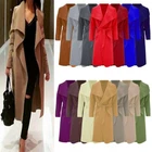 Women Italian Long Duster Jacket Ladies French Belted Trench Waterfall Coat 8-22