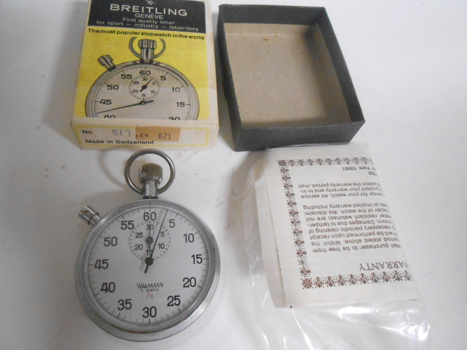 Wakmann 7 Jewels Stopwatch With Breitling Geneva Box Excellent