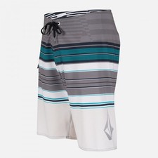 NEW VOLCOM sz 30 board shorts LIDO SABER gray blue stripe 4 way stretch swim