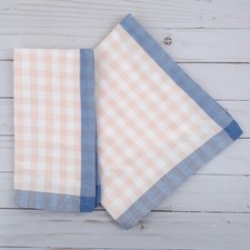 Juego de 4 servilletas de cena de tela guinga perla rubor azul melocotón algodón 20x20