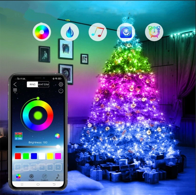 USB LED RGB Smart App Control Copper Wire String Light Fairy Christmas Tree