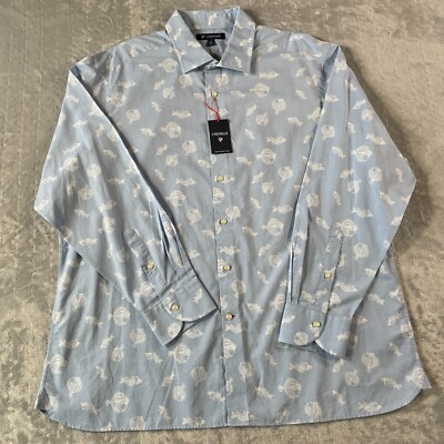 Cremieux Shirt Men XXL Blue Fish Print Beach Summer Resort Vacation Preppy