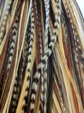 5-7 inch Black Browns  Beige feathers for hair extension 5 feathers in total