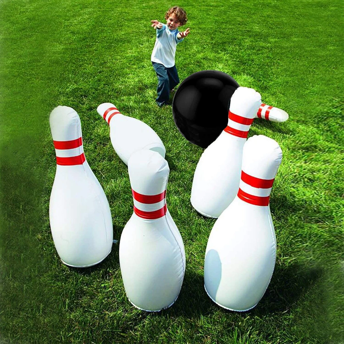 Giant Inflatable Bowling Set 6 x 55cm Skittles Giant Ball Outdoor Garden Game