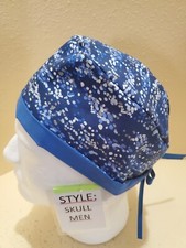 Gravel Blue Men's Skull/Chemo Surgical Scrub Hat/Cap Handmade