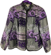 Dressbarn Blazer Jacket Women's 22/24 Purple Gray Zipper Patchwork Lilac Brocade