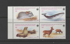 CHILE 682a WWF animales en peligro de extinción en muy buen estado foca ballena azul chinchilla huemul