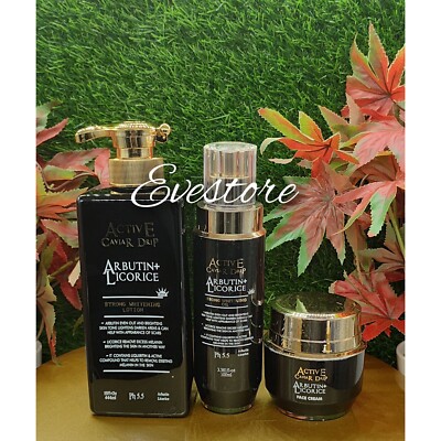 ACTIVE Cavier whitenizer lotion, Oil & Face Cream albutin & licorice spf50. x1