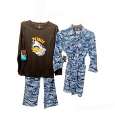 Championship Gold Boys 3 Pc Pajama Set w/Matching Robe-12/14-Sharks