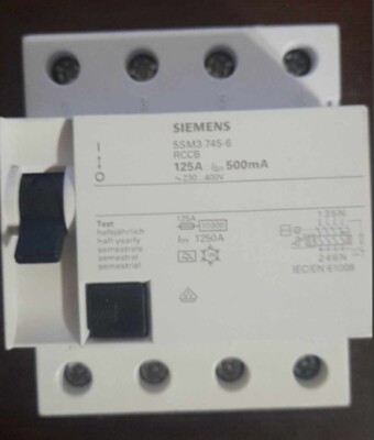 Siemens 5SM3745-6 RCCB 4P 125A 500mA Type A Residual Current Circuit Breaker