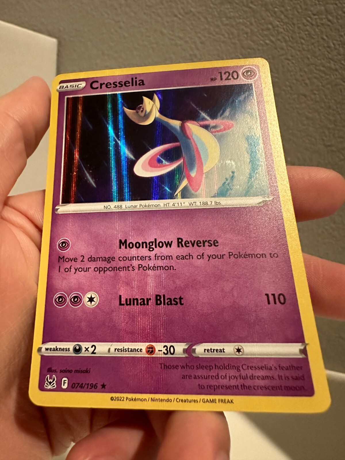 Pokemon Cresselia (74/232) Lost Origin NM HOLO BLEED ERROR NM 0601#201
