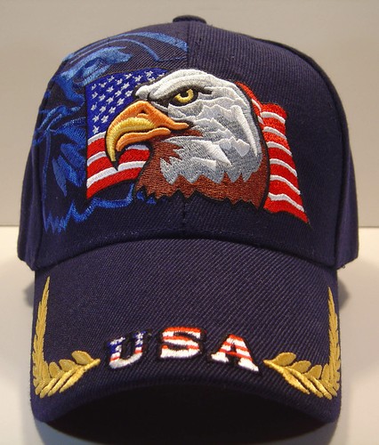 EAGLE USA FLAG MILITARY CAP HAT BLUE 