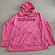Adidas Ultimate Hoodie Womens Large Pink Hooded Pockets Spellout Thumb Climawarm