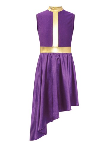 Girls Sleeveless Praise Metallic Worship Dance Tunic Lyrical Liturgical Dress - Picture 39 of 112