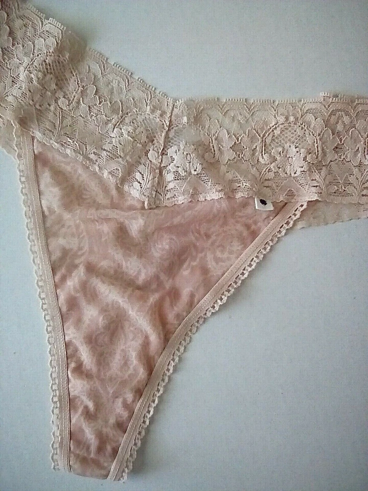 Lucky Brand Beige Stretch Lace and Paisley Tone on Tone Nylon Thong Size XL NWOT - Image 3 of 4