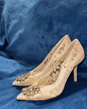 DOLCE & GABBANA Lace Crystal Embellished Pumps Heels Nude EU 38 US 8