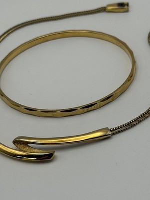 Monet Gold Tone Necklace & Bangle Set Sculptural Modern Signed   Marked L
