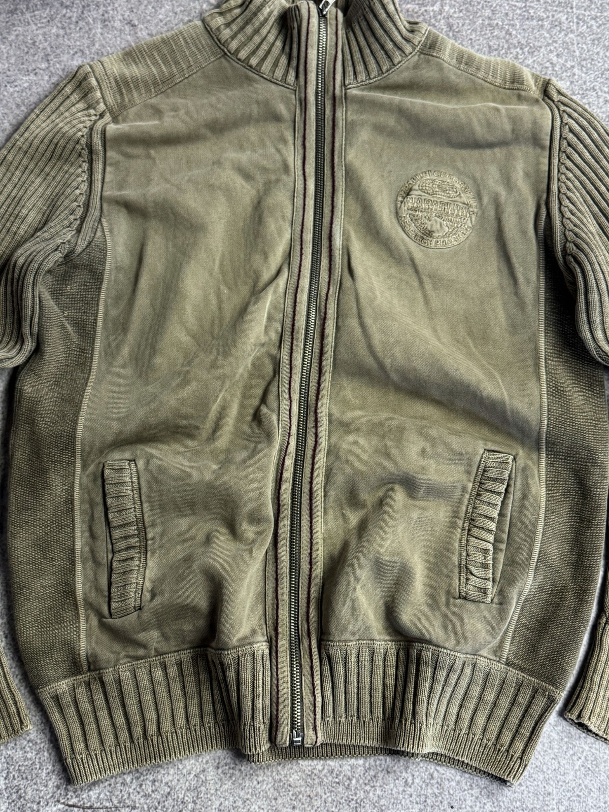 Olive Ribbed Knit Jacket Zip Up Vintage Y2K Military Street Style Sweater image 4