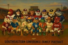 Southeastern Conference Family Portrait College Mascot 12x8in Metal Sign