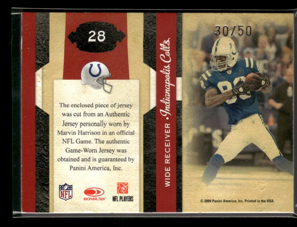 2009 Donruss Classics Sunday’s Best Marvin Harrison Game-Worn 2 Color Patch /50 - Image 2 of 2