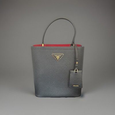 Prada Saffiano Leather 1BA212 Panier Bag Medium Tote Red Interior