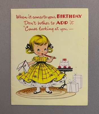1946 American Greeting Card Happy Birthday Blonde Girl in Yellow Dress: 10AG468P