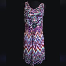 Unleash Your Inner Boho, Brightly Colored Nina Leonard Dress - Size M