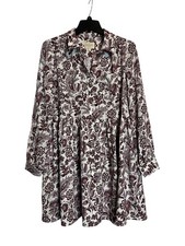 Sezane Leana Dress 38 US 8 Burgundy Floral Paisley Midi Long Sleeve Button Up
