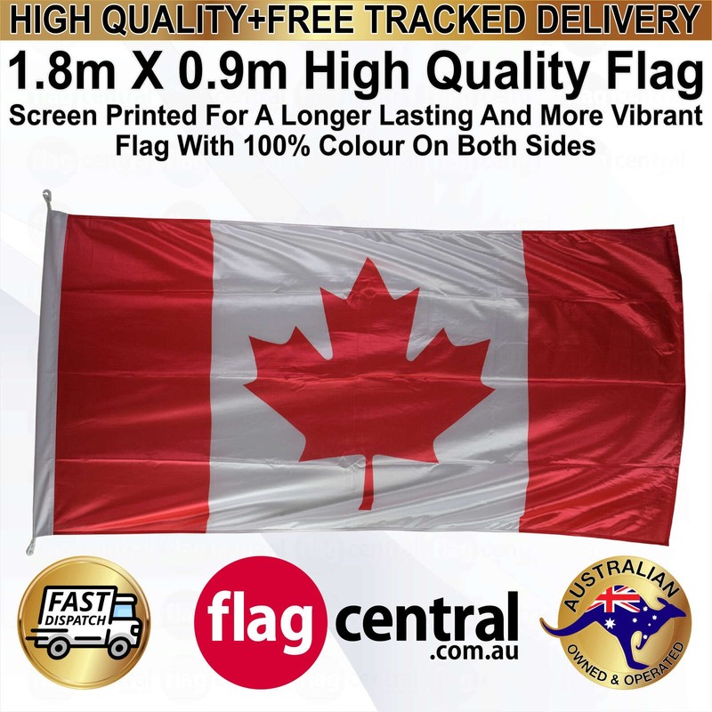 A - Canadian National Flag - Red and White 1.8m x 0.9m - 3
