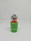 Vintage Fisher Price little people green construction worker man silver hat