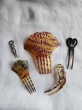 Art Deco hair combs fan shaped Rhinestone Lot Vintage