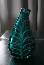 Art Glass Vase Green Abstract Pattern Heavy Hand Blown Pontil