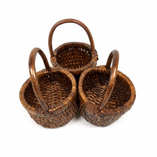 Set of 3 Vintage Wicker Mini Baskets w Handles Rustic Farmhouse Decor