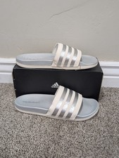 Size 9 Men's Adidas Adilette Comfort Silver/White Slip On Slide Casual Sandals