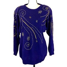 Victoria Harbour Vintage Sweater Women's Small Purple Gold Beaded Beautiful Top