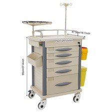 Medical Rolling Crash Cart Nursing Center Salon 5 Drawers Mobile Trolley Cart US
