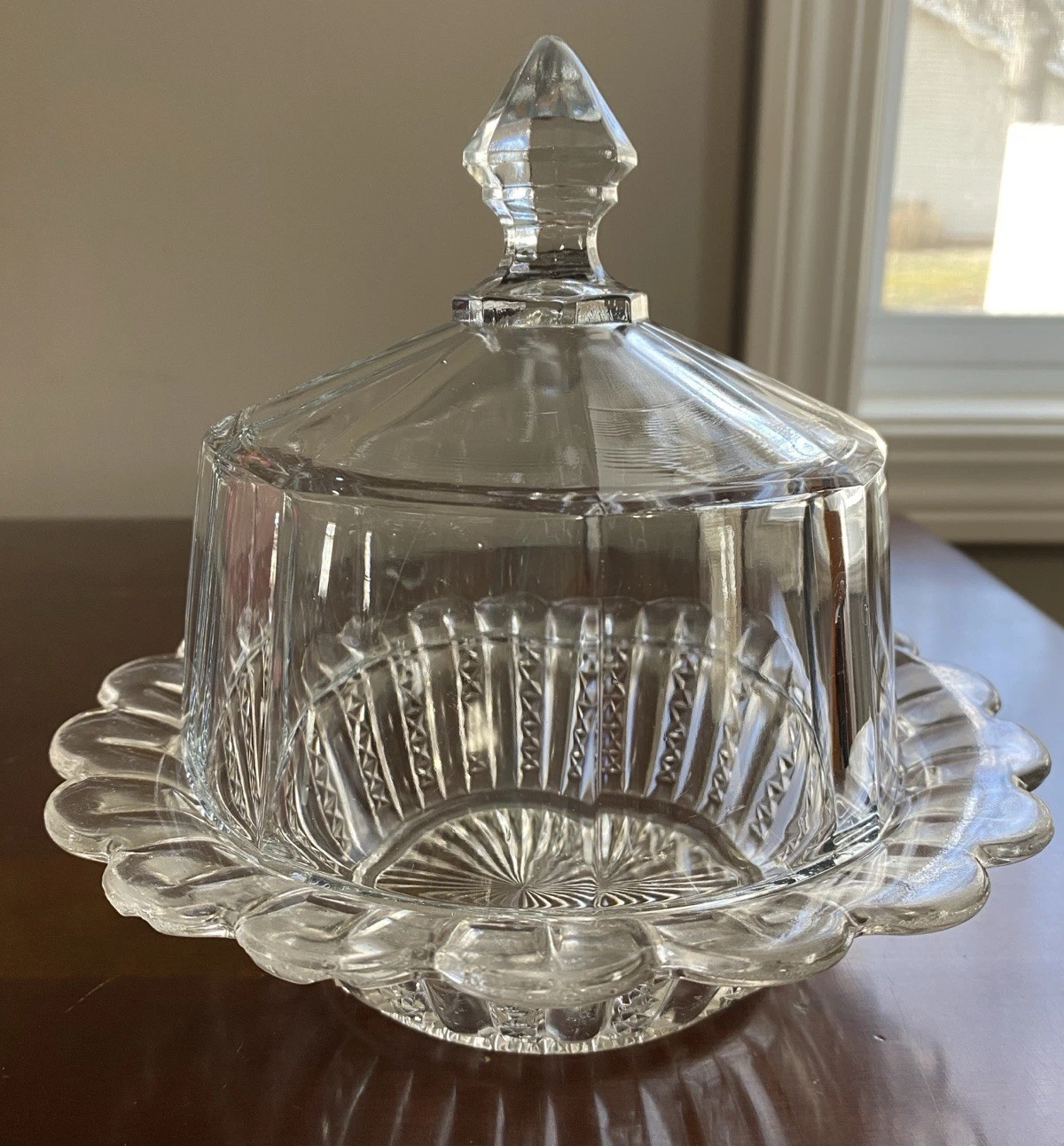 Vtg. Butter Dish 1940's Colonial Clear Glass Domed Lidded Butter Dish