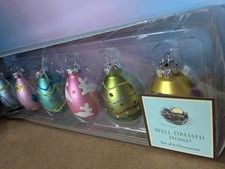 Set Of 6 Blown Glass Egg Shaped Christmas Ornaments With Glitter - 2.25"