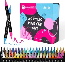 64 Colors Acrylic Dual-Tip Paint Markers for Rock, Fabric, DIY