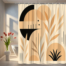 Modern Abstract Shower Curtain with Geometric Shapes in Earthy Tones